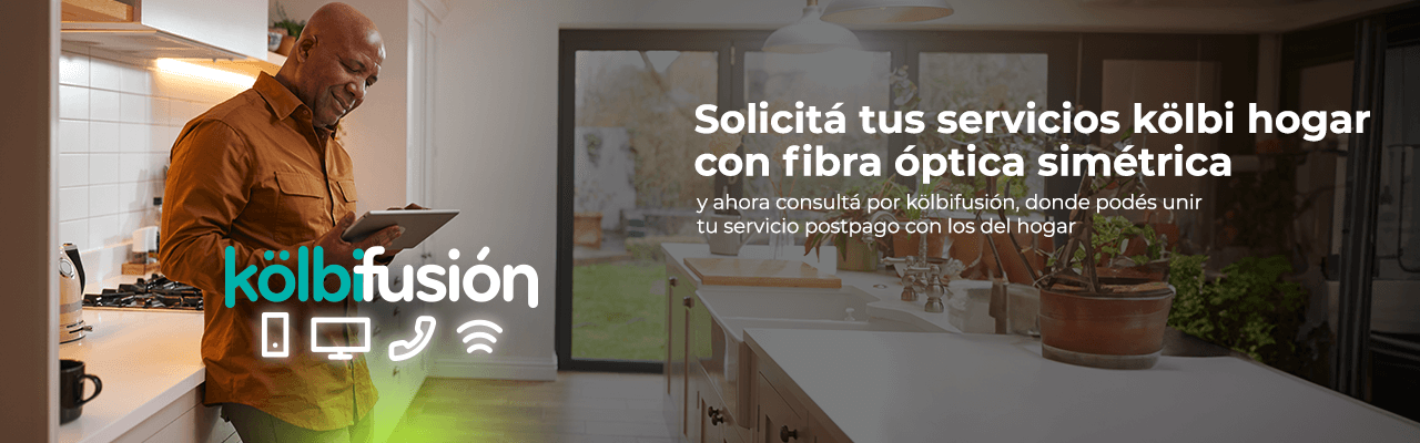 Solicitá acá tus servicios kölbi hogar con fibra óptica simétrica y consultá por kölbifusión