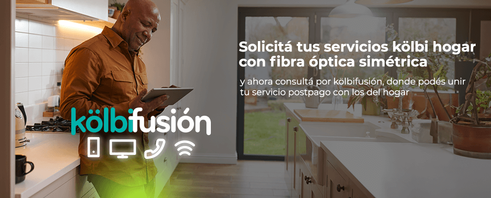 Solicitá acá tus servicios kölbi hogar con fibra óptica simétrica y consultá por kölbifusión