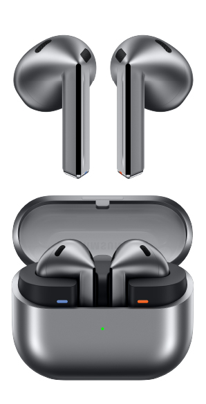 Samsung Galaxy Buds 3 vista frontal con caja