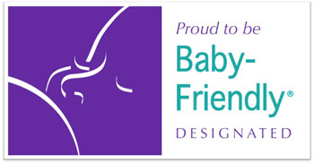 illustration of breastfeeding baby with words that say proud to be baby-friendly designated uci medical center is a baby friendly facility