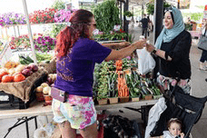 Person purchasing fresh fruits and vegetables