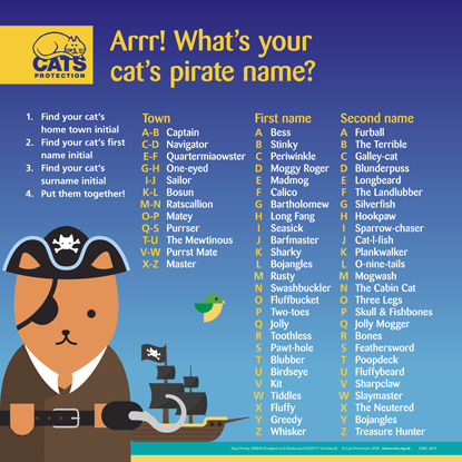 International Talk Like a Pirate Day: What’s your cat’s pirate name?