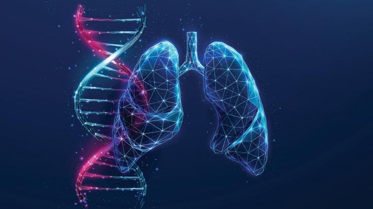 Vector image of DNA and lungs on a blue background