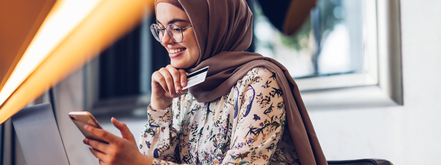 A woman making an online payment