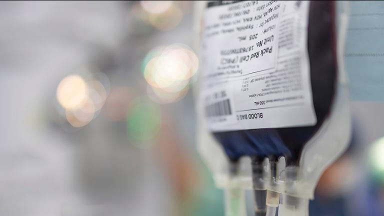 Close up image of a blood bag