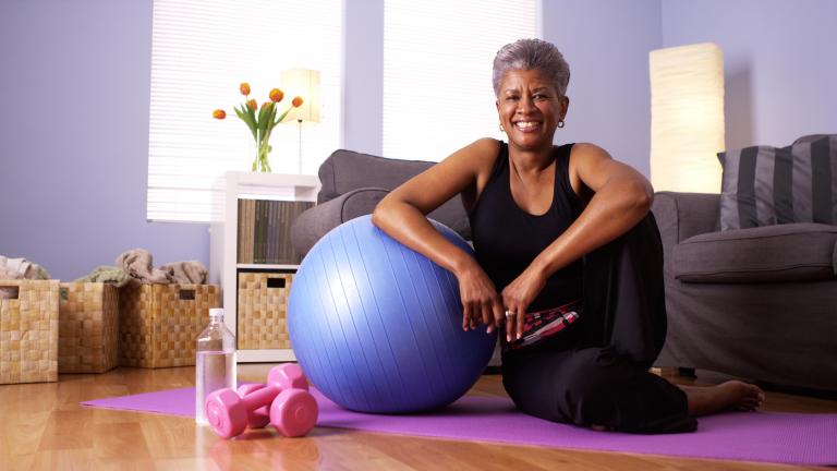 African american grandmother happy after working out