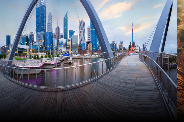 A view of Perth city from the Elizabeth Quay Bridge