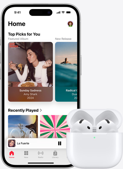 iPhone 16 playing music next to airpods