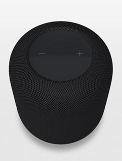 Der HomePod in Mitternacht auf dem Display eines iPhone in AR Ansicht.