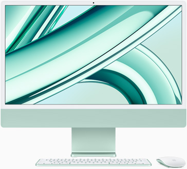 Zielony iMac ustawiony frontem