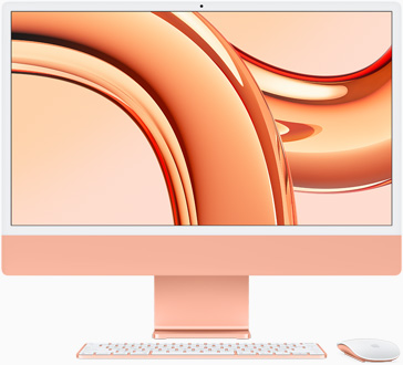 Pomarańczowy iMac ustawiony frontem