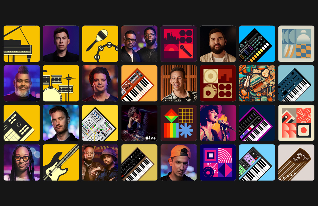 A collection of icons for sound packs, samples, and loops from music producers is shown.