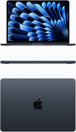 Front and top view of MacBook Air in Midnight colour