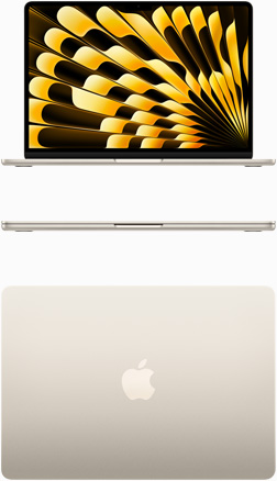 Front and top view of MacBook Air in Starlight colour