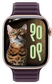 Zifferblatt mit dem Foto einer Katze mit benutzerdefinierter Zeitgrösse und Schrift auf der Apple Watch