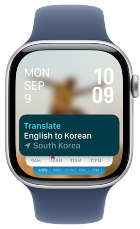 Ein Apple Watch Display mit dem Übersetzen App Widget im Smart Stapel.