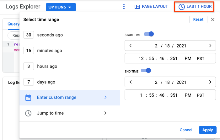 Set query time frame.