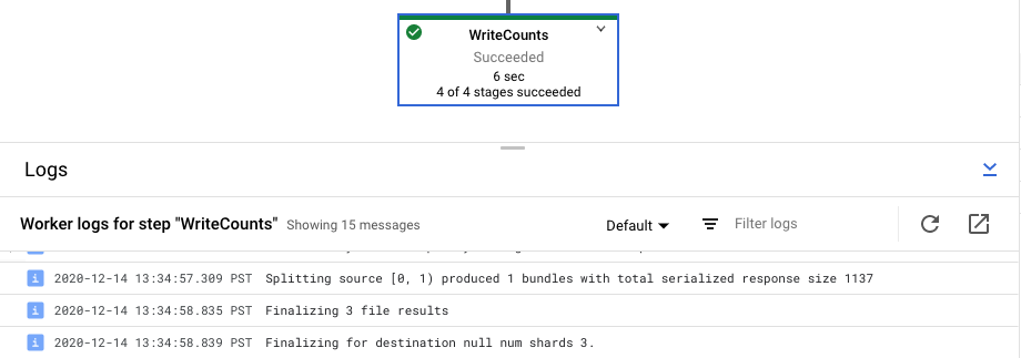 A selected pipeline step with the step worker logs highlighted.