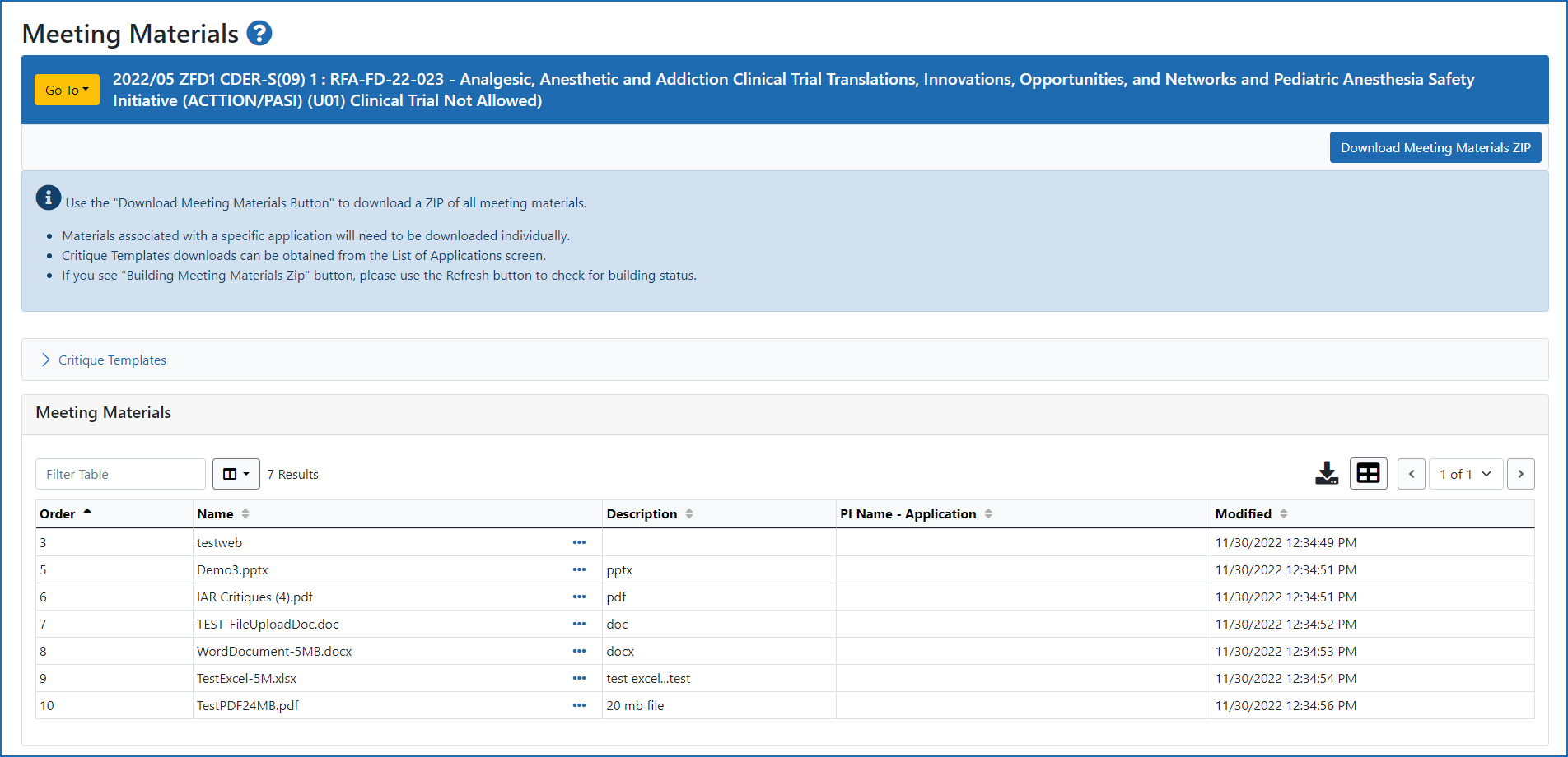 The Meeting Materials screen