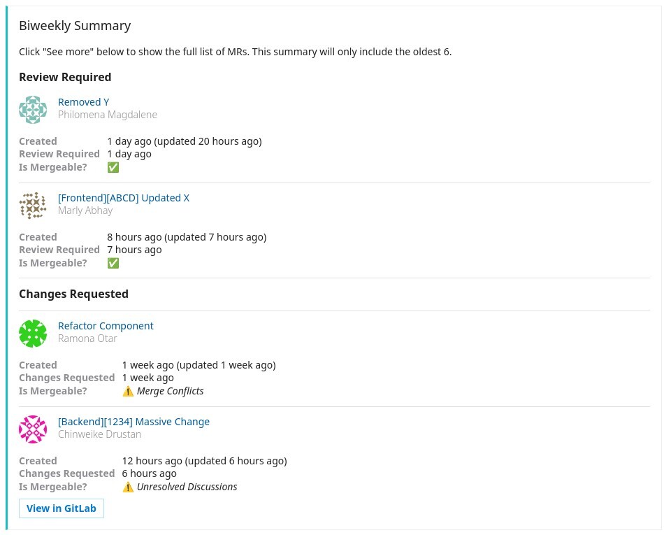 GitLab MR Summary - Illustration purposes only!