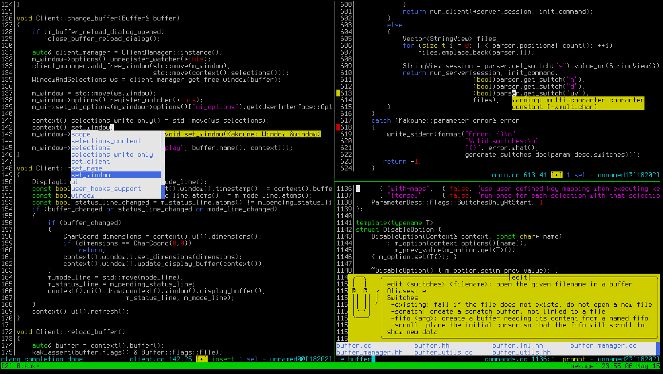 Kakoune in tmux