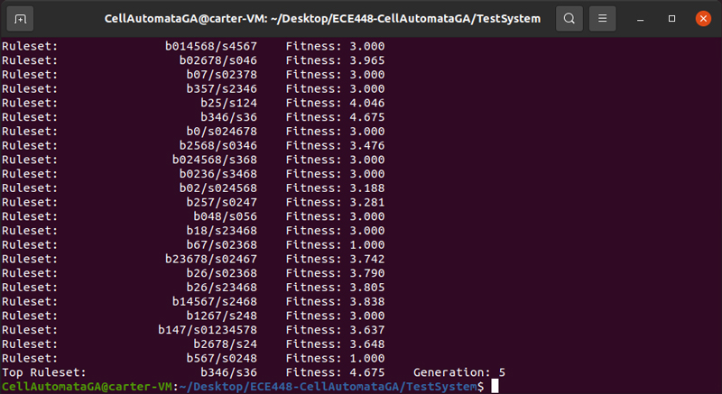 Terminal Screenshot of Genetic Algorithm