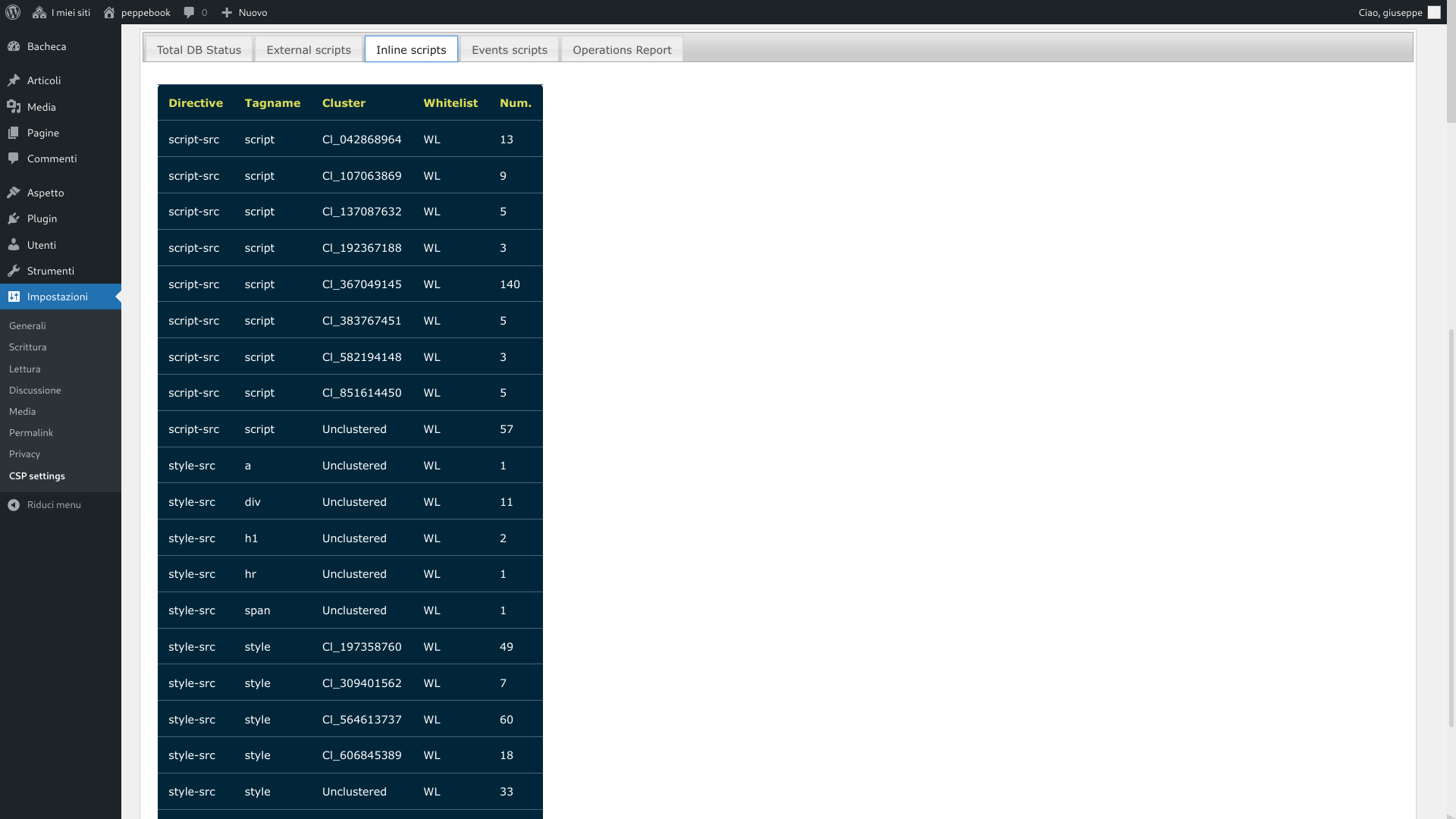 A database summary table at the bottom of tools tab