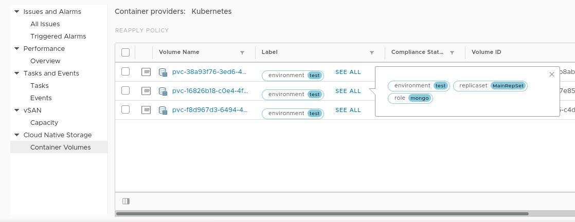 vSAN CNS volumes