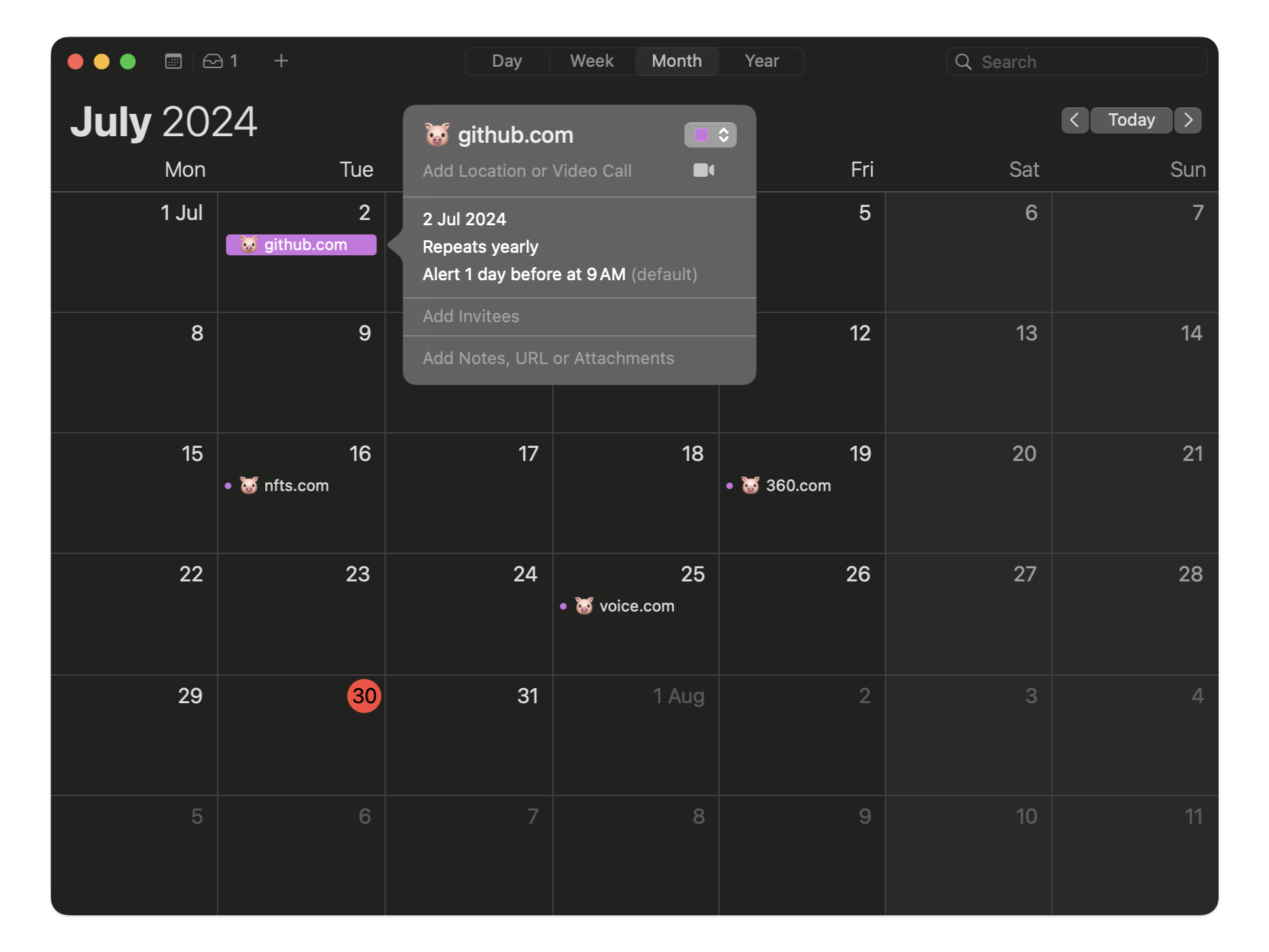 Screenshot of macOS Calendar.app