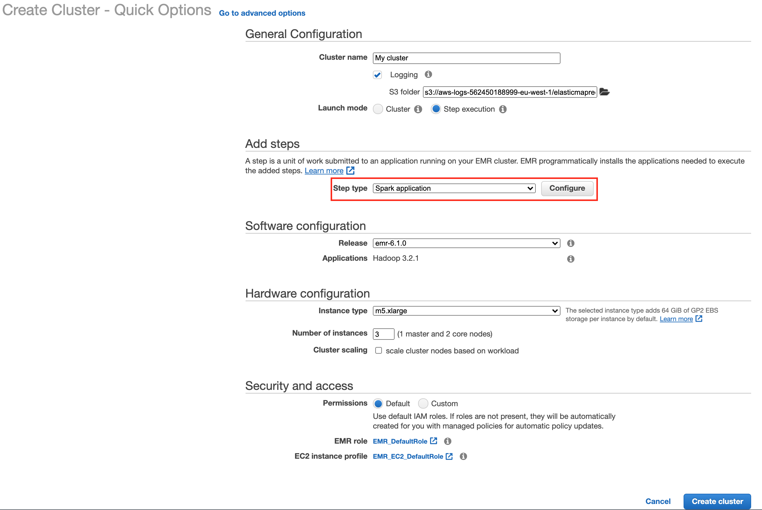 Spark application step on EMR