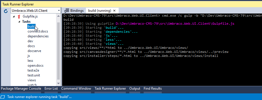 Gulp build in Visual Studio