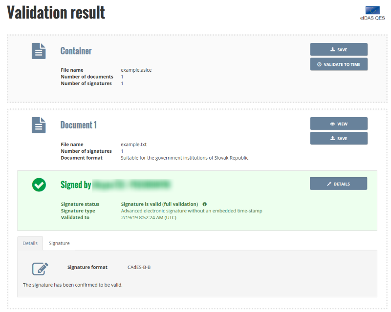 Validation result in zep.disig.sk