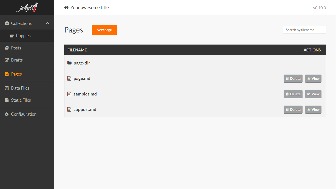 screenshot of Jekyll Admin