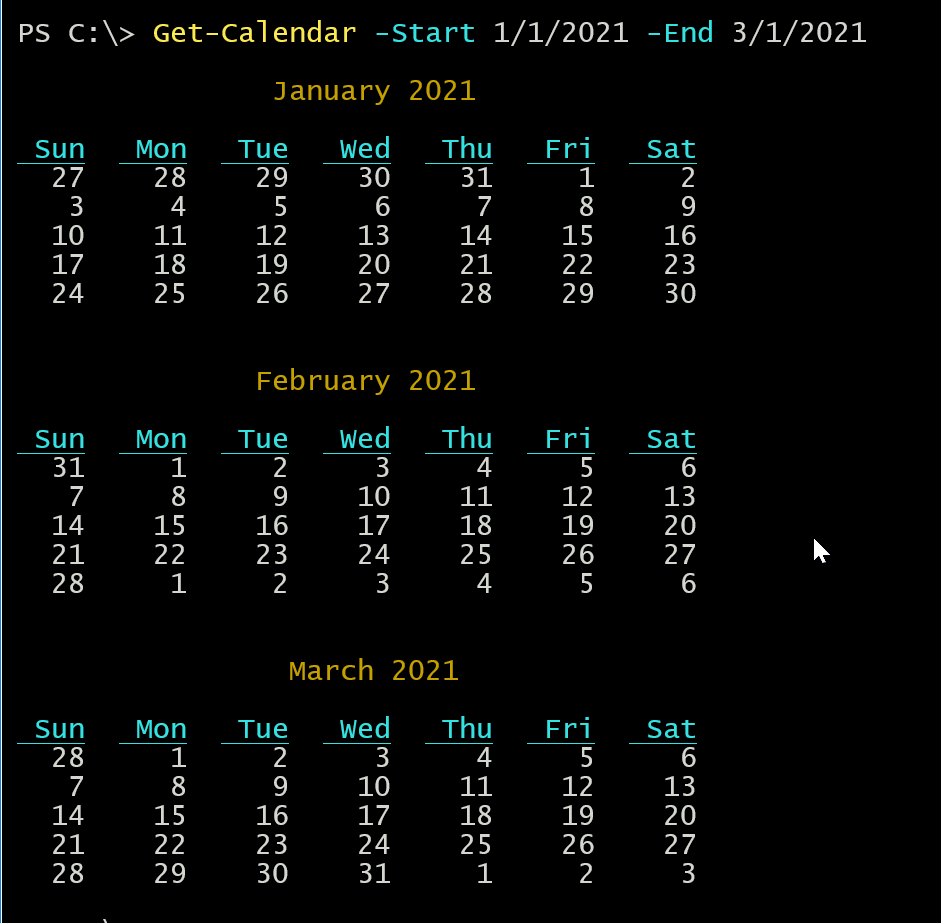 get calendar range