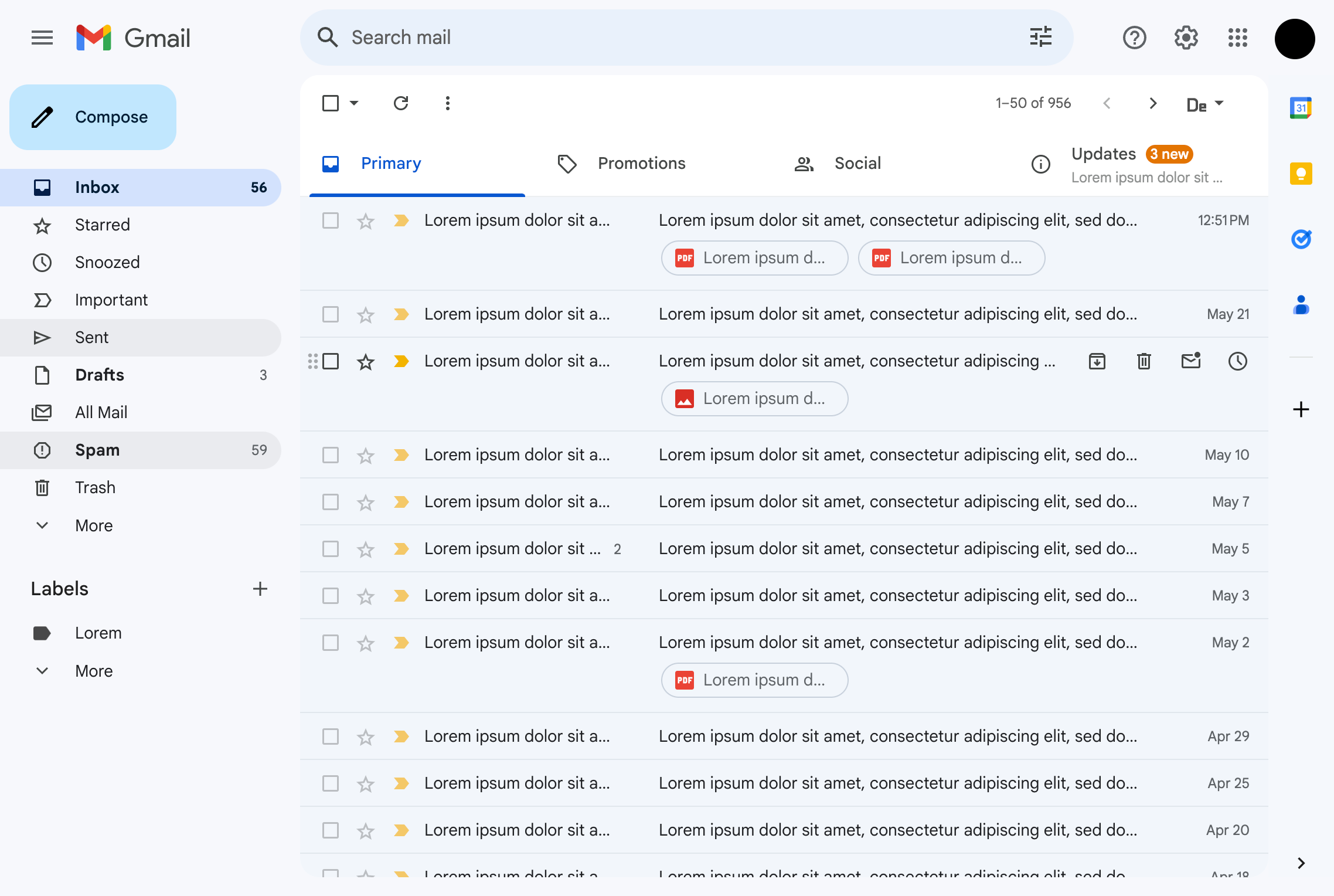 Gmail before installing the Theme