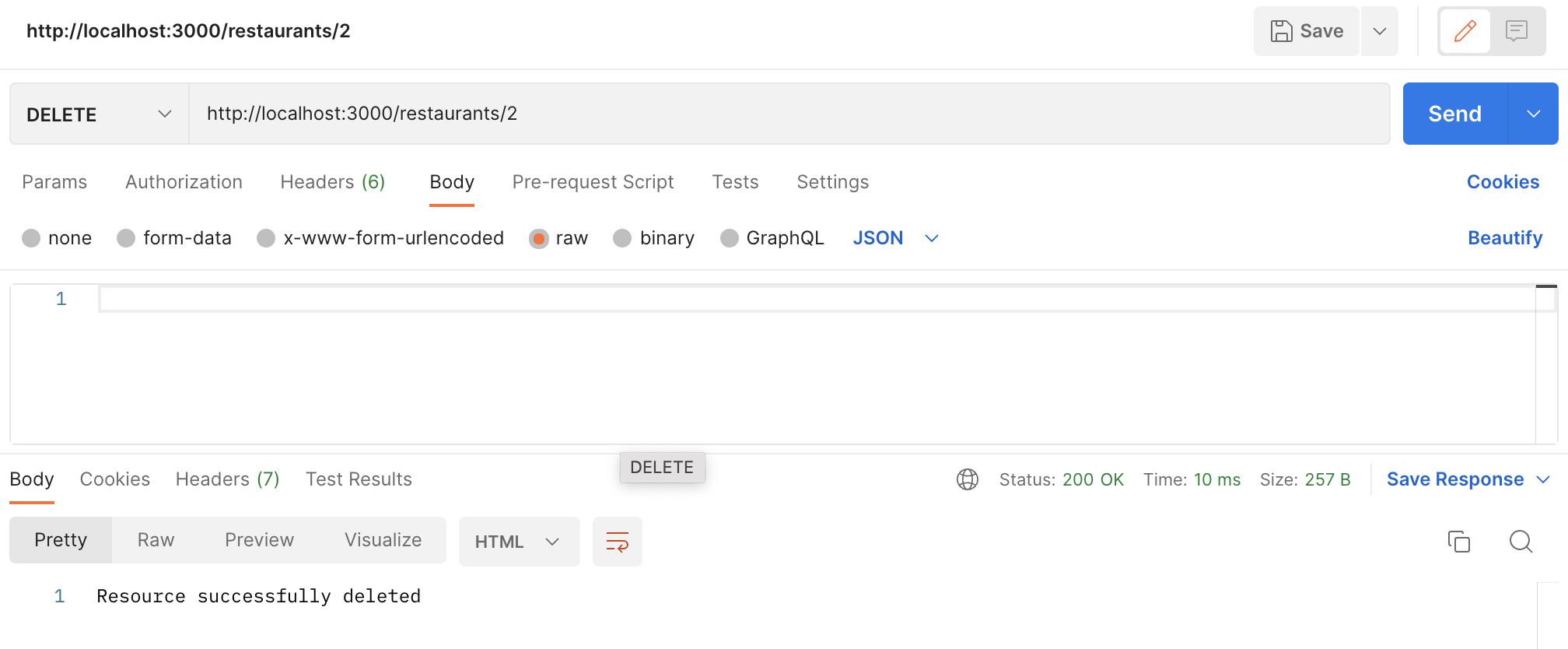 Delete in Postman