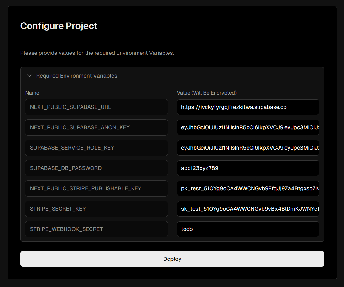 Vercel env config