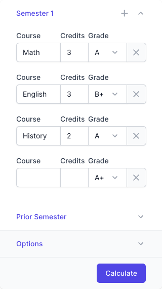 GPA Calculator Input Form