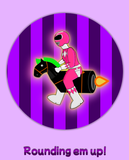 screenshot of snippets ranger loader. It is a pink hero on a rocket horse with a rotating stripey background