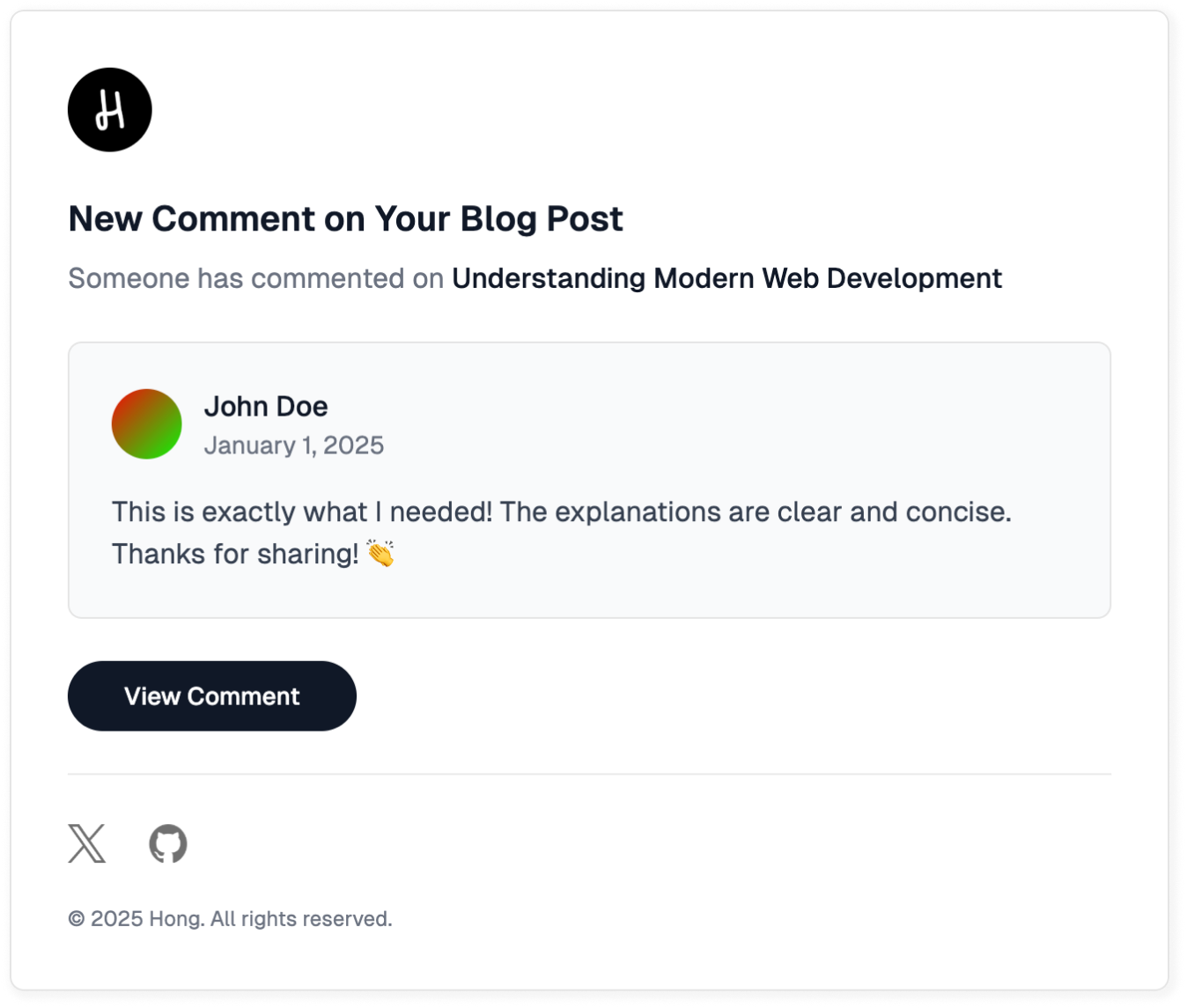 Comment notification template