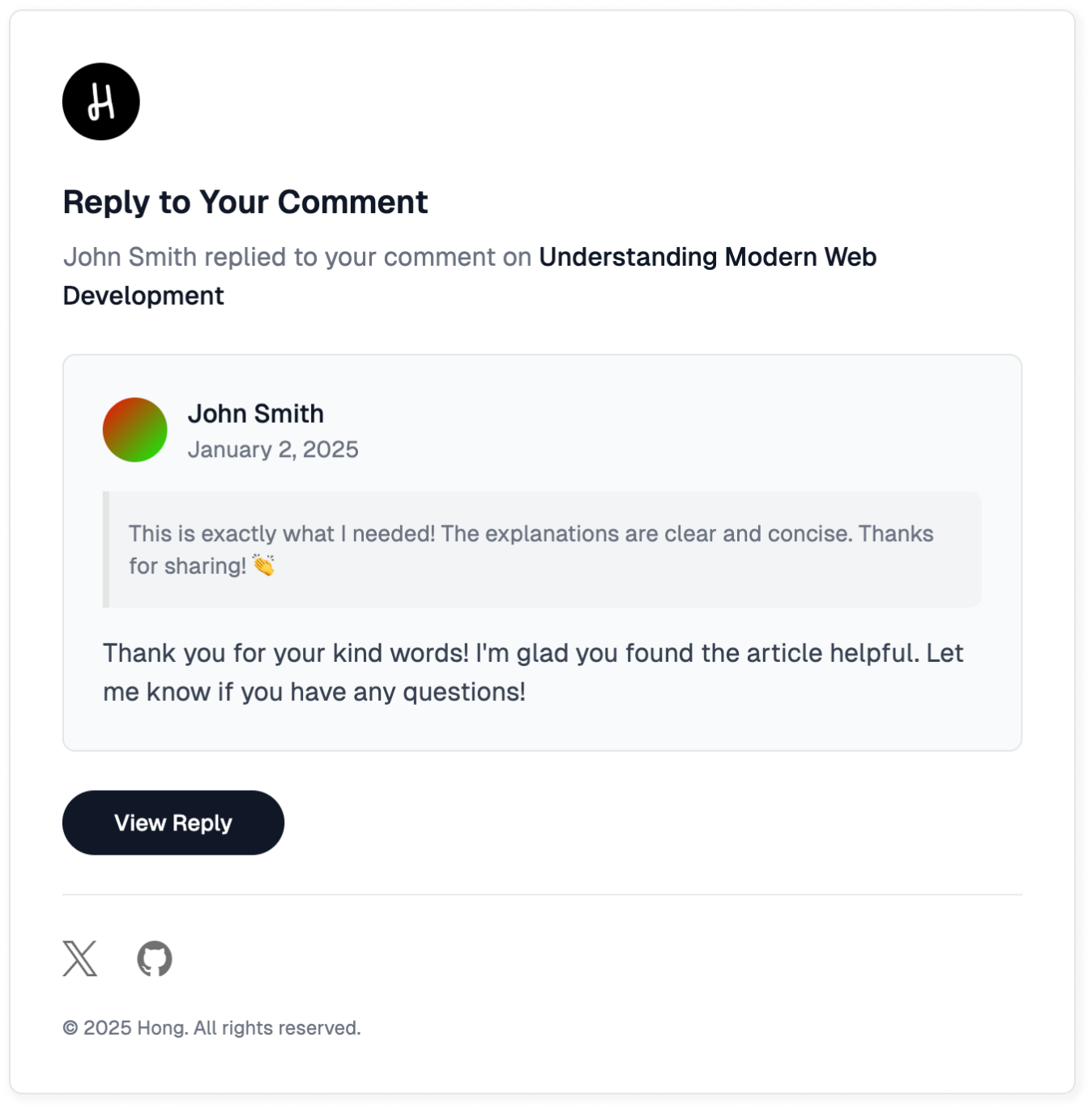 Reply notification template