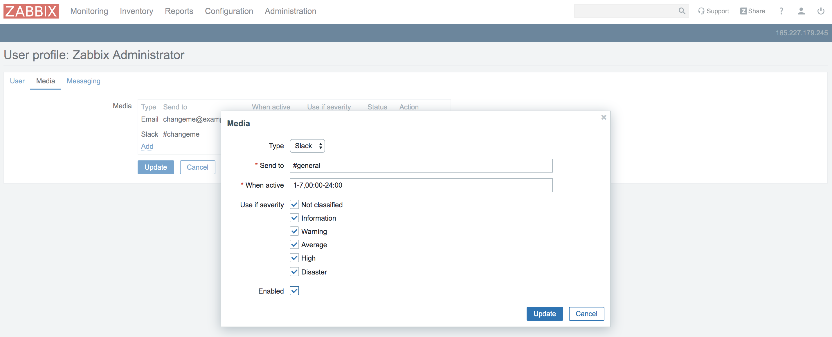 Zabbix Slack Media Settings