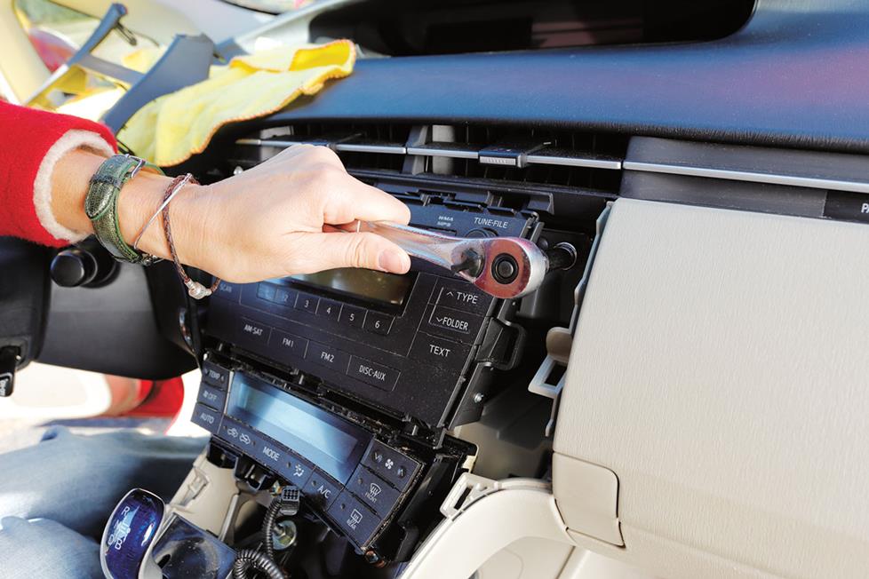 Installing a stereo in a Prius dash.