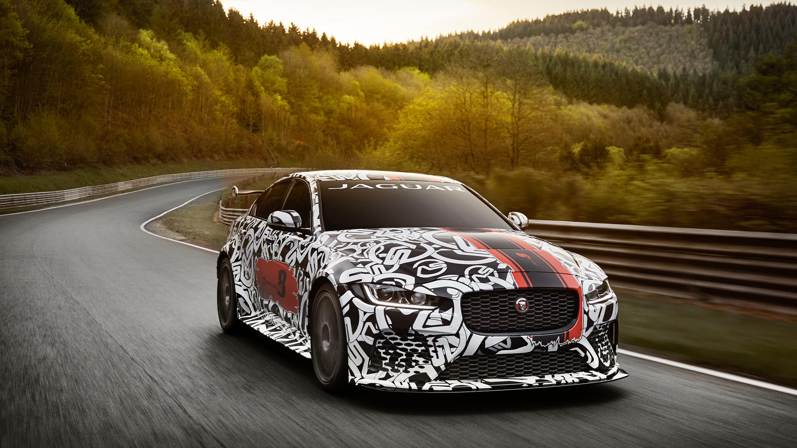 Jaguar XE SV Project8 Running on a Sport Track