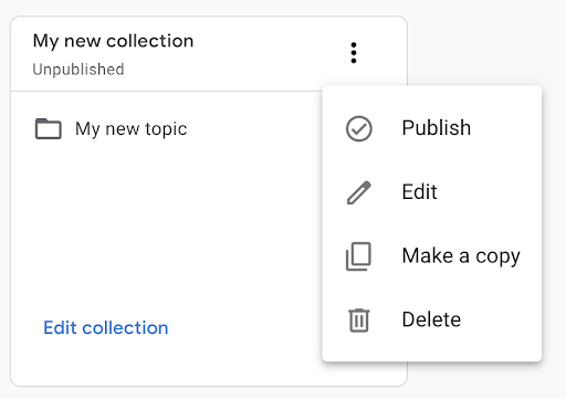 Publish a collection from the More menu. 