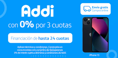 Banner movistar TECNOLOGÍA MOVISTAR Compra tu cel online con Movistar y paga con  Addi  Hasta 3 cuotas 0% interés + envío GRATIS