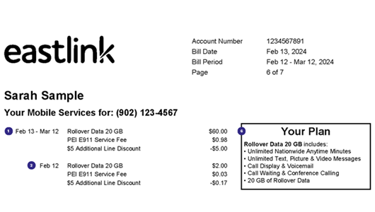 The top half of a mobile services bill.