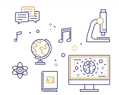 Icons representing each NAEP assessment subject in arts, civics, economics, geography, reading, mathematics, technology and engineering literacy, science, U.S. history, and writing.