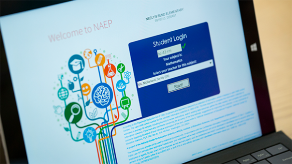 NAEP digitally based assessment screen on tablet.