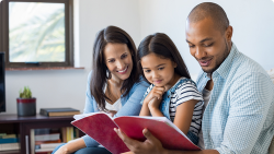 Parents helping their children with homework.